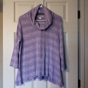Allison Daley Women's Purple Striped Cowl Neck Sweater Size Petite Large